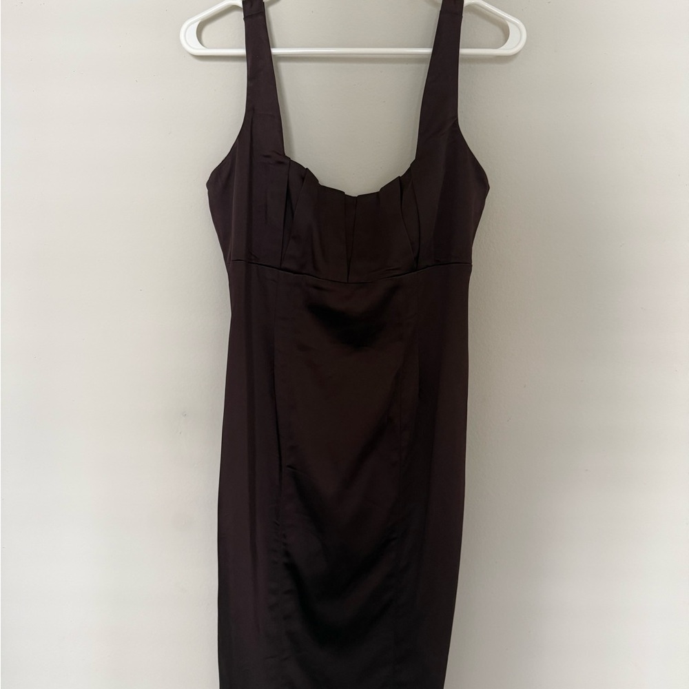 Calvin Klein Dark Brown Satin Midi Dress